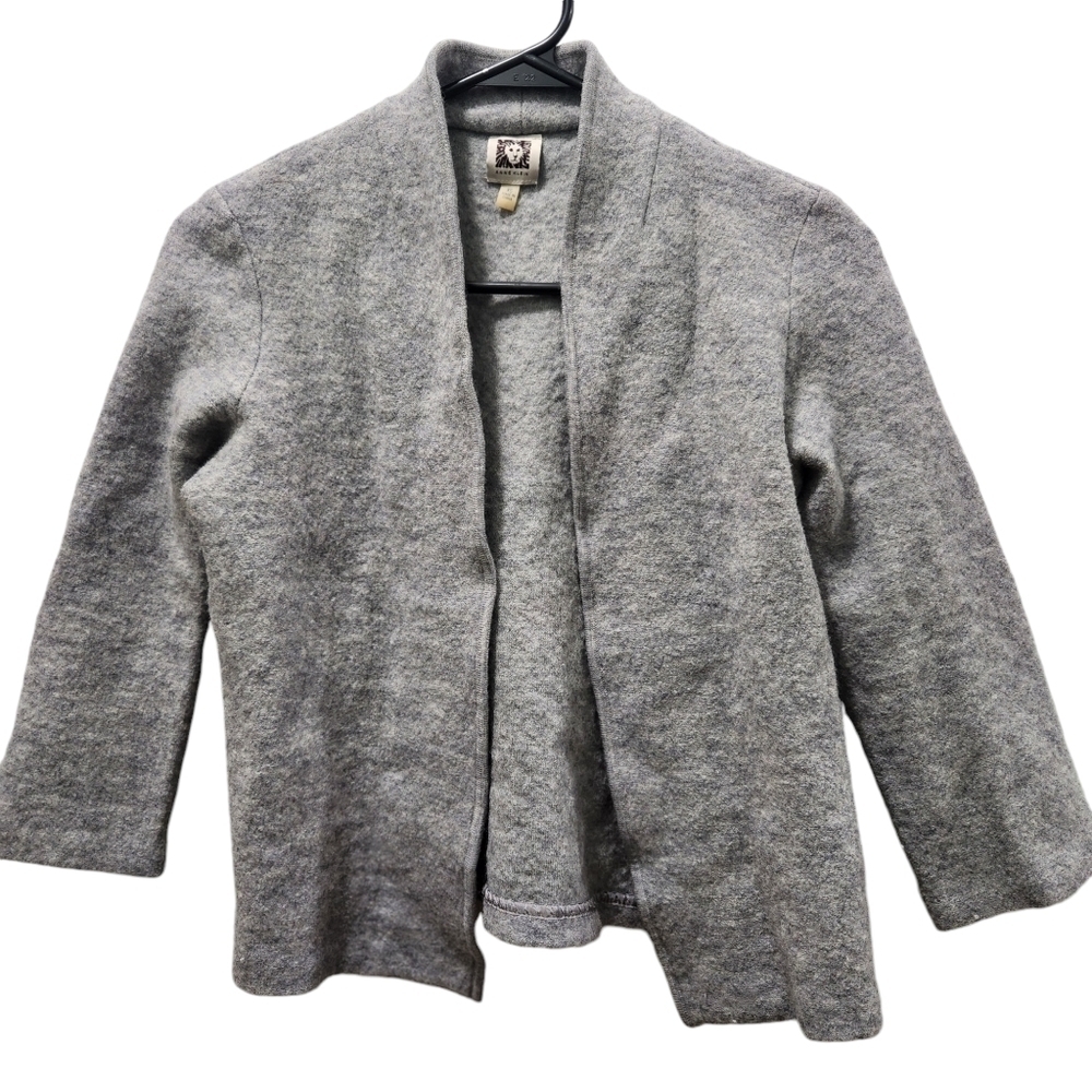 Vintage Wool Anne Klein Open Front Cardigan Blazer Gray Sz XS Grannycore Grandma